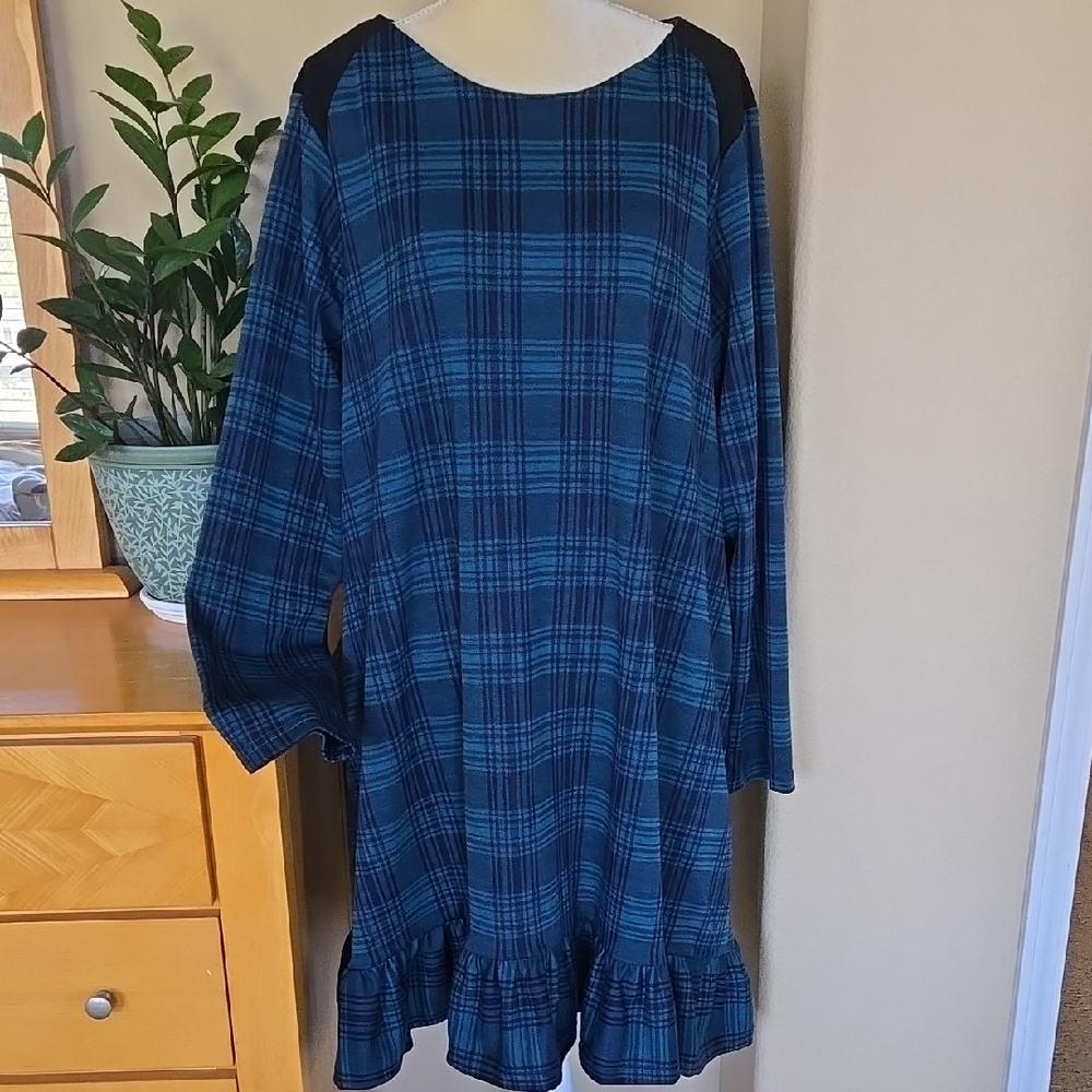 Chic Blue Plaid Dress with Ruffle Detail